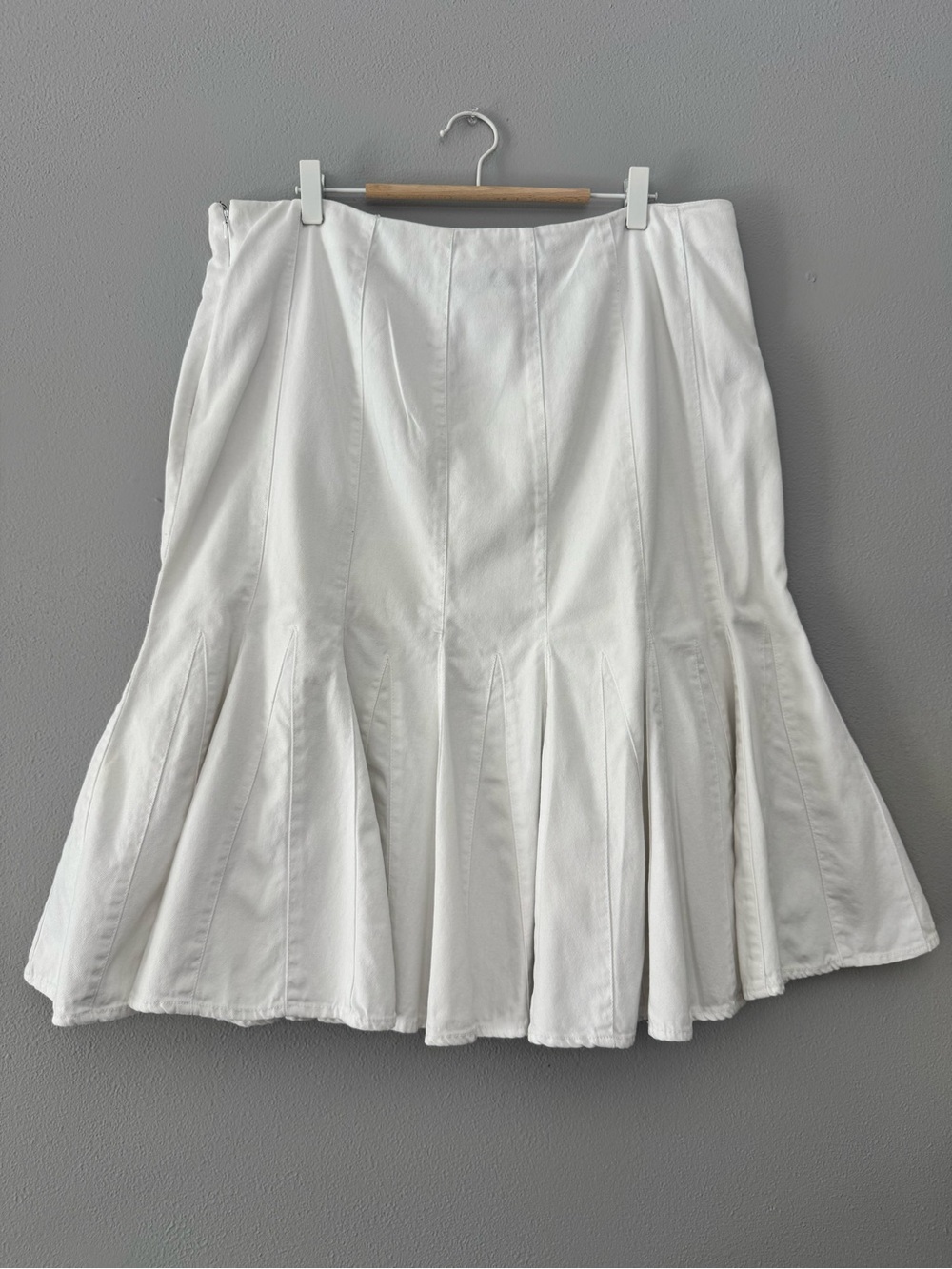 Lauren Ralph Lauren White Denim Trumpet Skirt - Paneled Midi Mermaid - Size 14 - Picture 3 of 7
